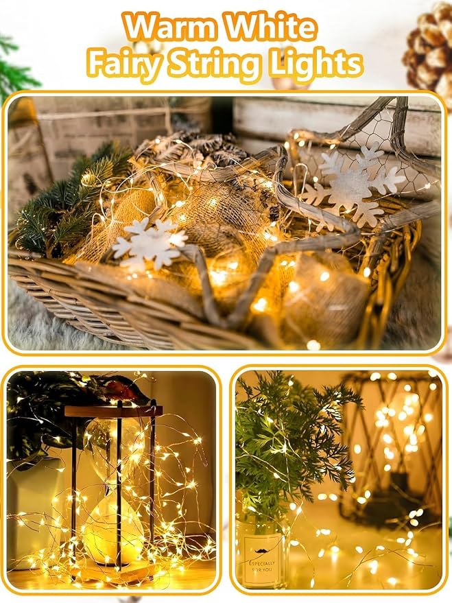 33FT 50 LED Fairy Lights Battery Operated with Remote and Timer Warm White | Remote Control, 8 Modes, Timer, Adjustable brightness, Waterproof Lights for Indoor Outdoor Classroom Christmas Decor