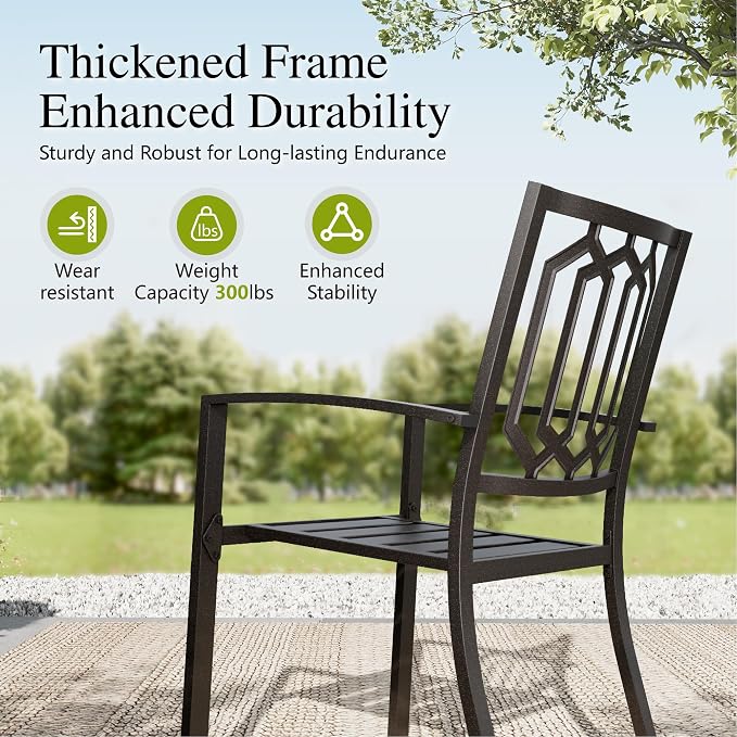Sophia & William 7 Piece Outdoor Table and Chairs Patio Dining Set Metal Patio Table Furniture Set with Large Rectangular Dining Table for 6 Person and Stackable Outdoor Chairs Support 300LBS (Balck)