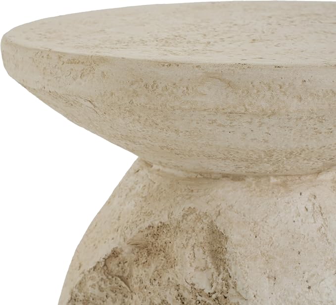 Clare Outdoor Patio MGO Side Table, Organic Pear-Shaped Accent End Table, Natural Beige Stone-Look Finish, Lightweight Sturdy Modern Side Stand for Patio Balcony Living Room Garden