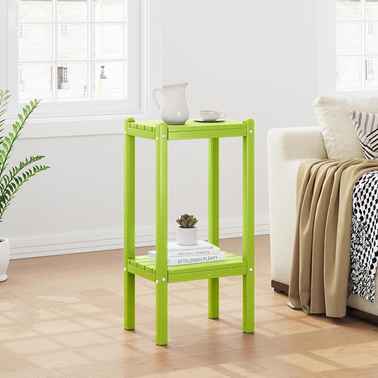 Costaelm Outdoor Side Table, 2-Tier Small Patio Coffee Tables for Outside, Outdoor End Tables for Patio, Adirondack Side Table for Outside, Outside Table for Pool, Porch, Garden, Lime