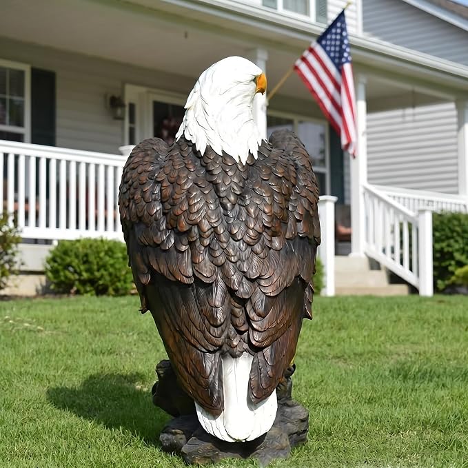 24.4" Large Standing Bald Eagle Statue, Brown | Hand-Painted Resin, American Eagle Sculpture, Outdoor Lawn Yard Decor, For Home Patio Courtyard