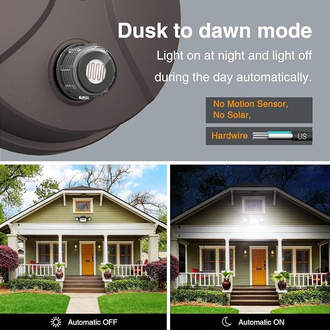 Onforu 80W LED Dusk to Dawn Flood Lights, 8000LM Brown Exterior Security Outdoor Lighting,IP65 Waterproof Outdoor 3 Adjustable Heads Photocell Light Fixture,6500K Floodlight for Garage,Patio,Yard