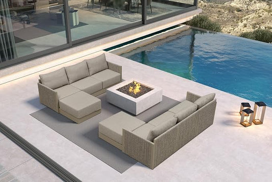 PURPLE LEAF Patio Furniture Set 8 Pieces Outdoor Conversation Sets PP Rope Patio Sofa with Cushions Manual Weaving Deep Seating Furniture for Porch Lawn Backyard Beige