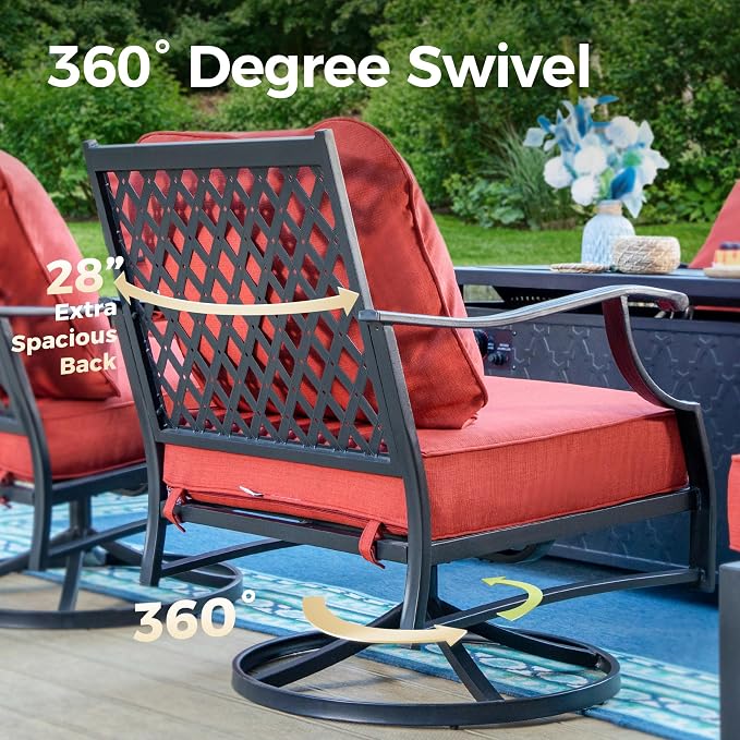 MIXPATIO Patio Furniture Set 5 pcs, Outdoor Patio Furniture, 3-Seat Sofa, 2 Swivel Chairs, 2 Ottomans and 5.75" Extra Thick Cushion, Patio Conversation Set for Garden Backyard Deck,Red