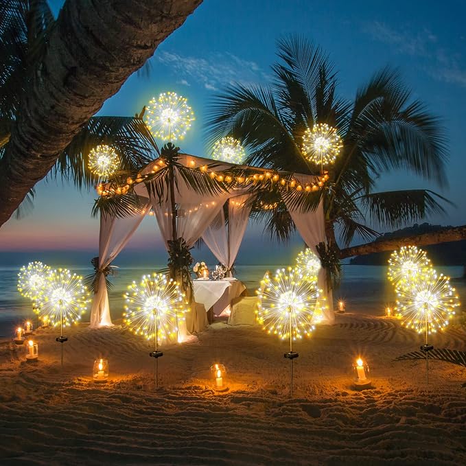 Solar Firework Lights, 2 Pack 120 LEDs 2 Lighting Modes Solar Garden Lights Outdoor Waterproof for Yard Patio Walkway Pathway Party Wedding Christmas Decorative - Mixed Color