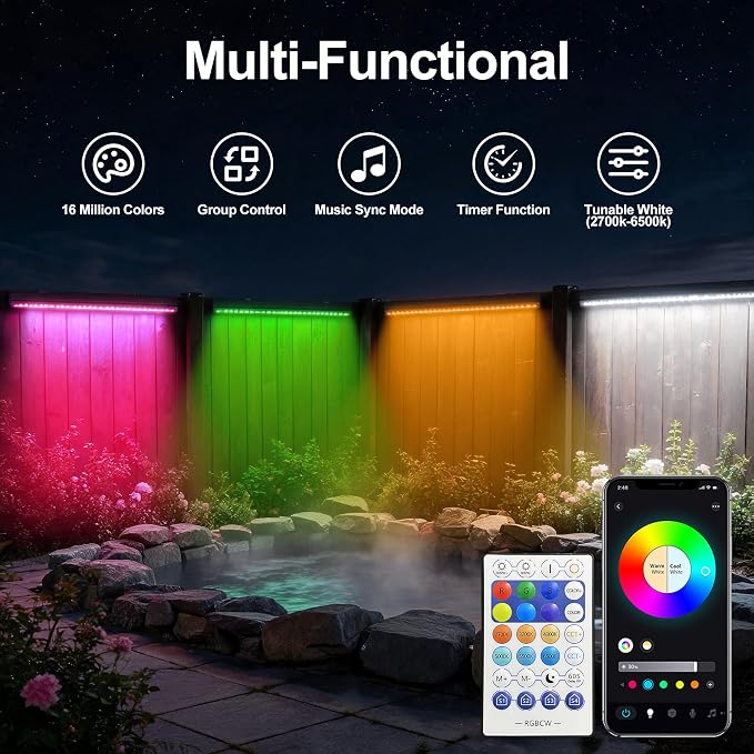 Smart LED Wall Washer Light, 40 Inch RGBCW Outdoor Color Changing Light Bar, App and RF Remote Control, 2700K-6500K Tunable White, 1%-100% Dimmable, Music Sync, 50 Scene Modes, IP65, AC120V