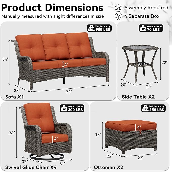 9 Piece Outdoor Wicker Patio Furniture Set, Outdoor Swivel Rocker Patio Chairs Set with Thickened Olefin Cushions, High Back and Deep Seating, Hand-Woven PE Rattan for Porch, Deck