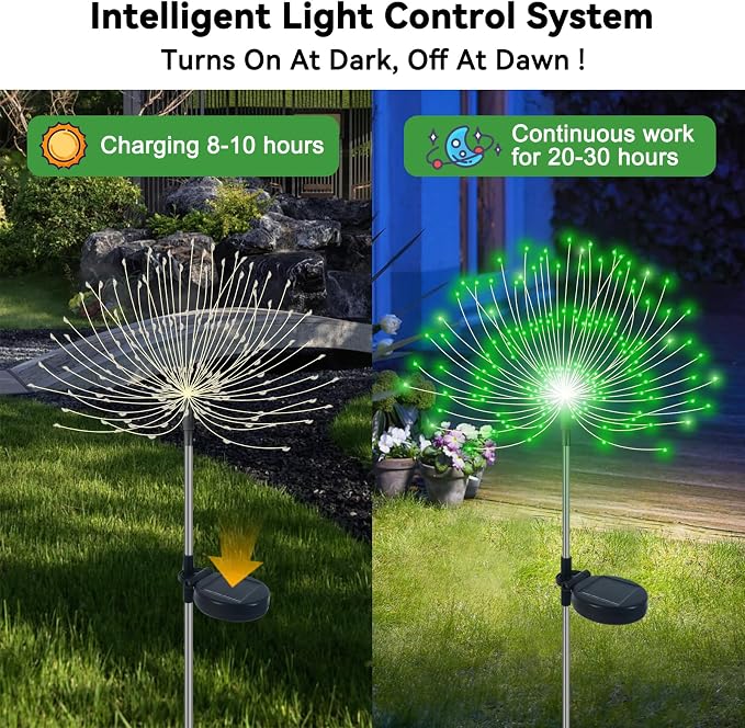 Slyuexu Solar Garden Lights Outdoor Waterproof, 2 Pack 120 LED Solar Firework Lights Decorative Garden Décor Outside for Flowerbed Pathway Party Christmas Decoration, Green
