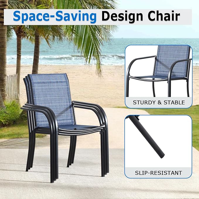 5-Piece Outdoor Dining Set, 35.5" Square Metal Patio Table with Light Blue Chairs, Black Table with Umbrella Hole for Garden, Yard, Patio