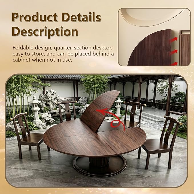 Round Folding Table Top Extender, 4 Fold Portable Wood Tabletop No Legs, Multiple Size Optional Replace Desktop, Space Saving Dining Extender for Indoor Outdoor Patio Banquet (Walnut, 47.2in)