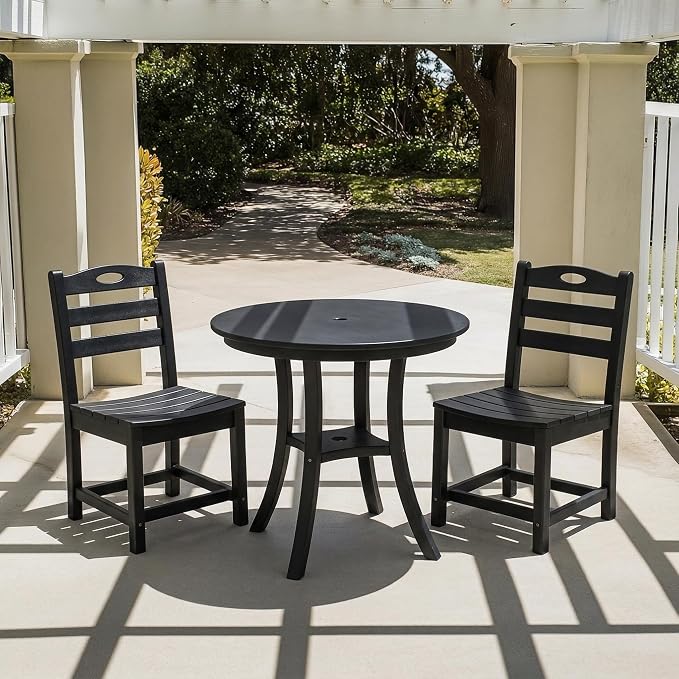 Black 3-Piece HDPE Outdoor Patio Bistro Set with Round Table and 2 Chairs