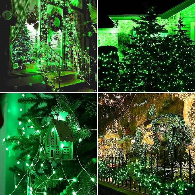 Lomotech Solar Fairy Lights Outdoor, 2 Pack Total 66ft 200 LED,Green | Solar String Lights Waterproof 8 Modes Twinkle Lights for Outdoor, Patio, Garden, Yard, Party, Wedding, Tree Decoration