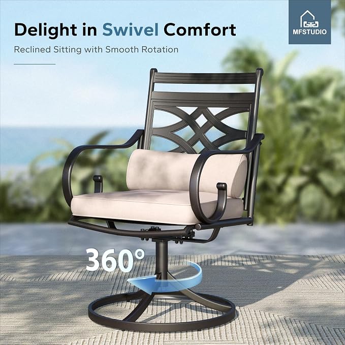 MFSTUDIO 7-Piece Patio Dining Set, 64" Metal Table, Swivel Chairs | Mixed Swivel and Fixed Chairs, Umbrella Hole, All-Weather Use