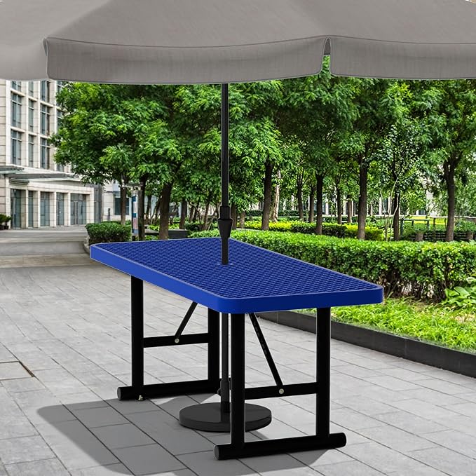4FT Picnic Tables for Outdoors, Blue Rectangular Heavy Duty Commercial Picnic Table with Umbrella Hole, Weather-Resistant Camping Table Dining Table for Backyard, Patio, Garden, Shops, Parks