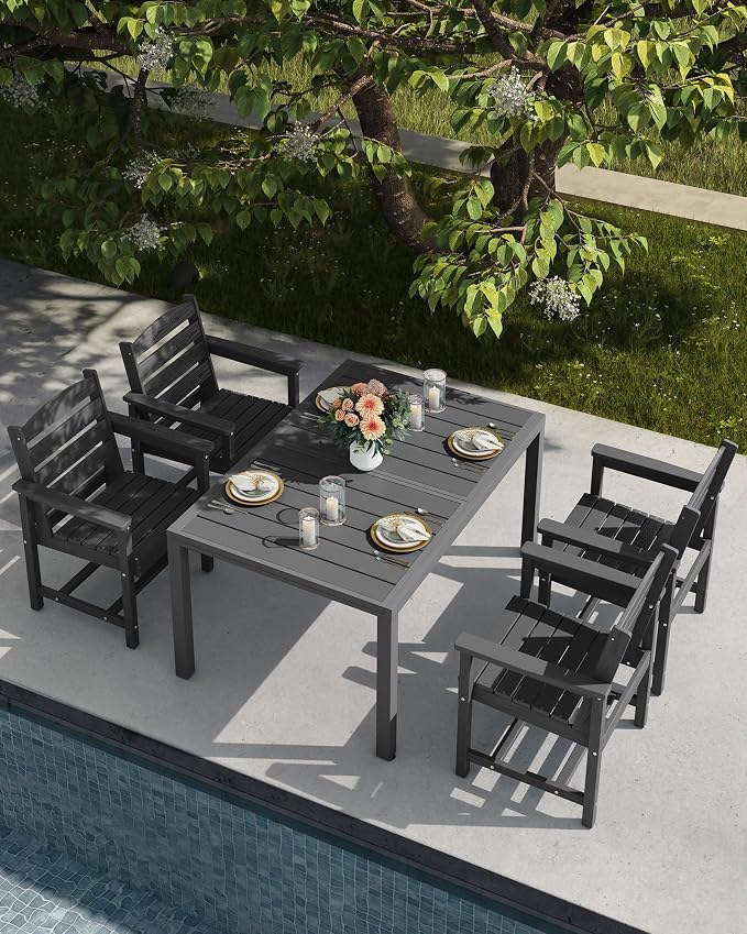 SERWALL Outdoor Expandable Dining Table 60" - 83", Grey | Patio Dining Table for 4-8 People, All Weather HDPE and Aluminum Outdoor Furniture