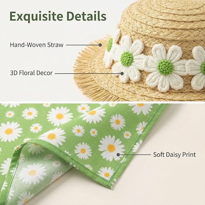Daisy Porch Goose Outfits–2Pcs Cute Spring Goose Costumes for Porch Goose with Daisy Print Bib & Hat, Fit 23 Inch, Spring Summer Goose Decor for Garden Yard Patio