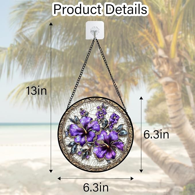 DASTOLL Stained Glass Window Hanging, Purple Flowers Romantic Suncatcher for Doors Home Sun Catchers Decoration and Christmas, Mother's Day Birthday Gifts for Women, Men, and Mom 6.3 in