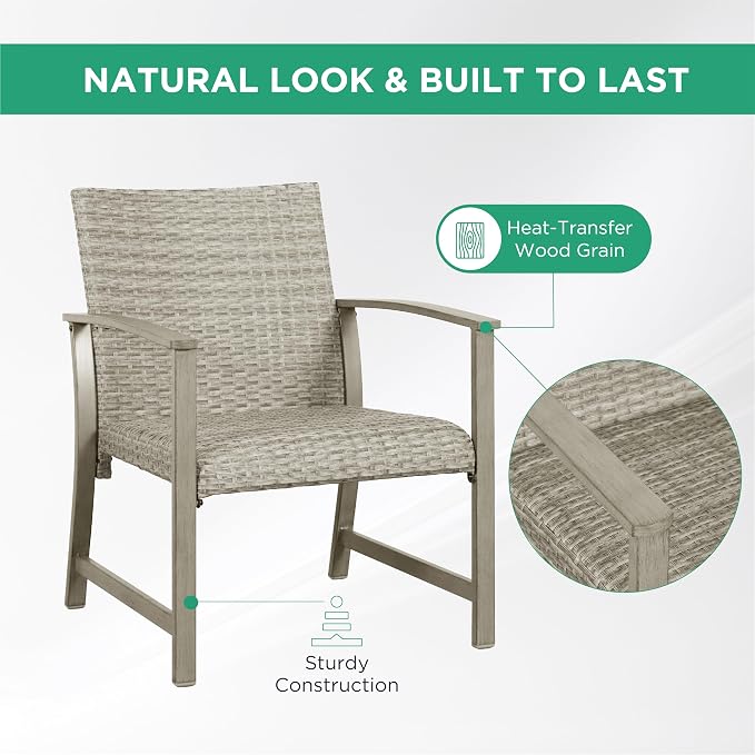 4-Piece Wicker Patio Furniture Set, Modern Outdoor Conversation Set with Coffee Table and Padded Seat Cushions, Rattan Sectional Sofa for Backyard, Garden & Lawn, Light Grey