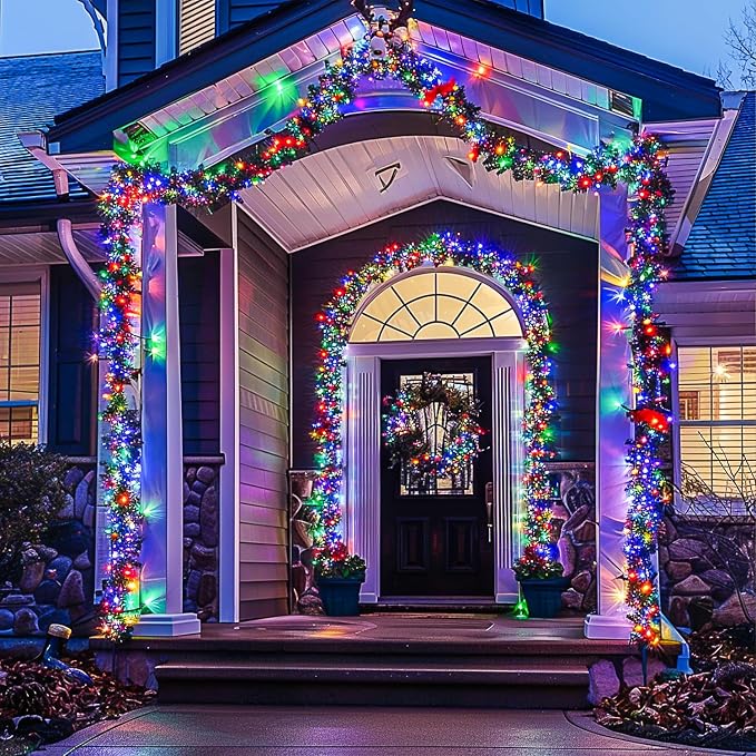 JMEXSUSS Connectable 100 LED Multicolor Christmas Lights for Tree | 8 Modes Christmas Tree Lights Indoor Outdoor Clear Wire, 33ft Colorful Lights Plug-in for Christmas Tree Bedroom
