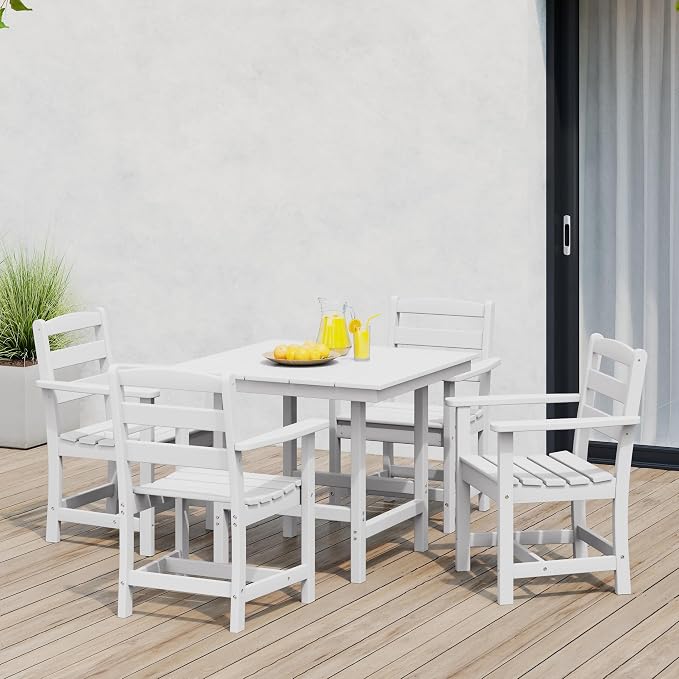 WestinTrends Ashore 5-Piece HDPE Outdoor Square Patio Dining Table Set with Armchairs, White