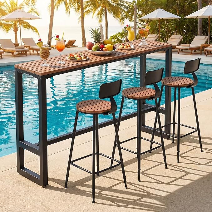 Extra Long Outdoor Bar Height Table, Patio Bar Tables High Counter Table, Weather Resistant Pub Tables for Poolside Garden Balcony Restaurant Cafe, Indoor or Outdoor Use(63"x15.7"x40.5")