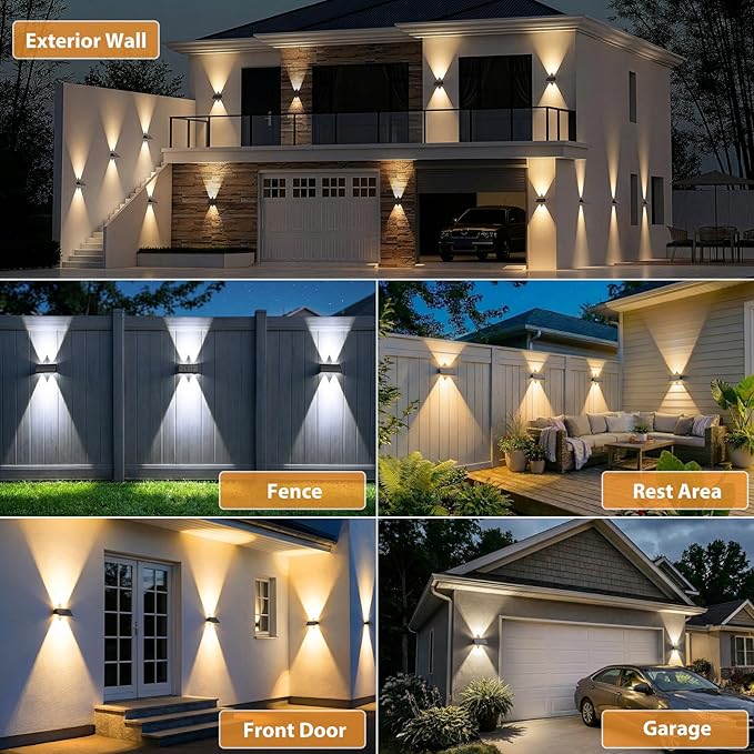6PACK Solar Wall Lights Outdoor,Warm White 2 Lighting Modes Up & Down Solar Sconce Lights Dusk to Dawn Lighting IP65 Waterproof Solars Lights Outdoor for Exterior Front Porch Garage Fence Patio Yard