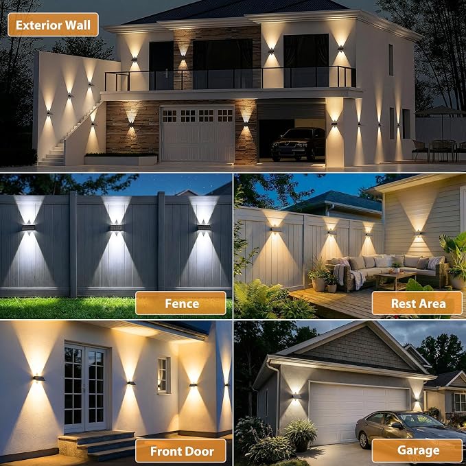 Solar Wall Lights Outdoor,8 PACK 3000/4000/6000K 3 Modes Up and Down Solar Fence Lights P65 Waterproof Dusk to Dawn Focused Beam Fence Lights Solar Powered for Porch /Patio/Backyard/Garage/Wall Decor