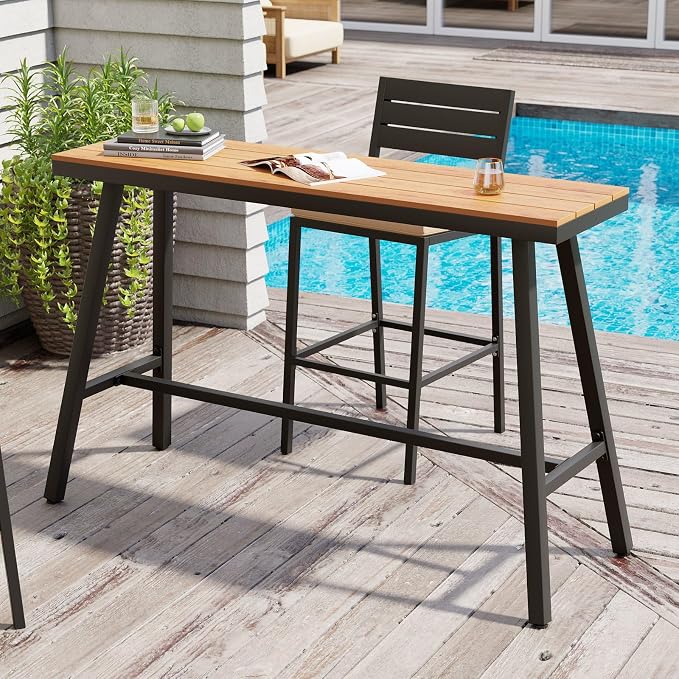 Crestlive Products Outdoor Bar Table, Patio Pub Table, 55'' Patio Bar Height Table with Weather Resistant Waterproof Top for Balcony, Bistro, Garden, Backyard, Poolside, Indoor (Brown)