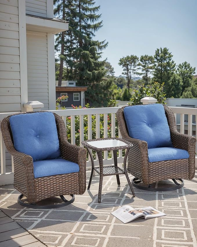 Patio Side Table Outdoor End Tables - 2-Tier Storage Wicker Side Tables with Smooth Clear Tempered Glass Tabletop for Outside Furniture Wicker Rocking Swivel Chairs in Porch Deck Yard - Brown