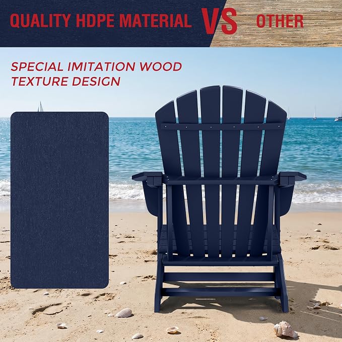 Costaelm Patio Conversation Set, Patio Chairs Set of 5 Balcony Firepit Furniture Outdoor Adirondack Square Table and Chair Backyard Furniture Set for Lawn Porch Pool Garden, Navy Blue