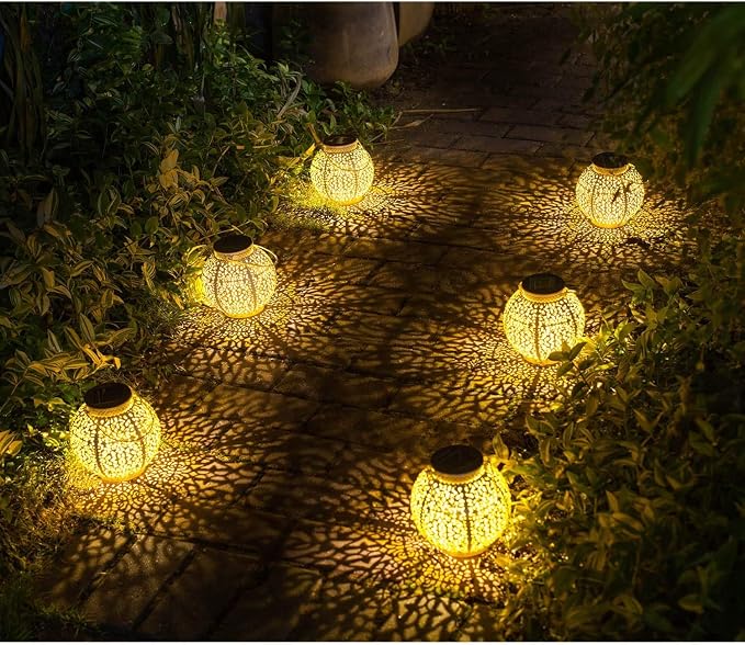 2 Packs White Solar Lanterns Outdoor Waterproof Garden Laterns Metal Retro Lights for Mothers Gifts Mom Wife Grandma Birthday Gifts (White Set of 2)