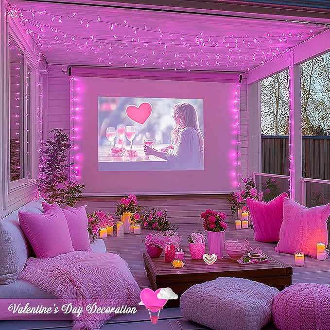 JMEXSUSS 8 Modes 163ft 500 LED Pink Christmas Lights with Remote | Waterproof Pink Room Lights Outdoor Plug in, Clear Wire String Light for Tree Outside Yard Wedding