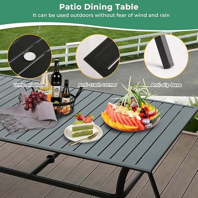 LVUYOYO 7-Piece Outdoor Patio Dining Set, Metal Dining Chair & Rectangular Table Set, All-Weather Furniture for Backyard, Garden,Balcony,Porch (Gray)