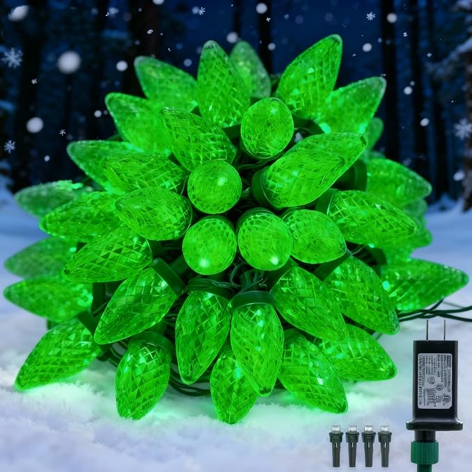 C9 LED Christmas Lights Outdoor,33 Feet 50 LED 8 Lighting Modes Waterproof Connectable Christmas String Lights for Outside Roofline Patio Home Xmas Decorations (Green)