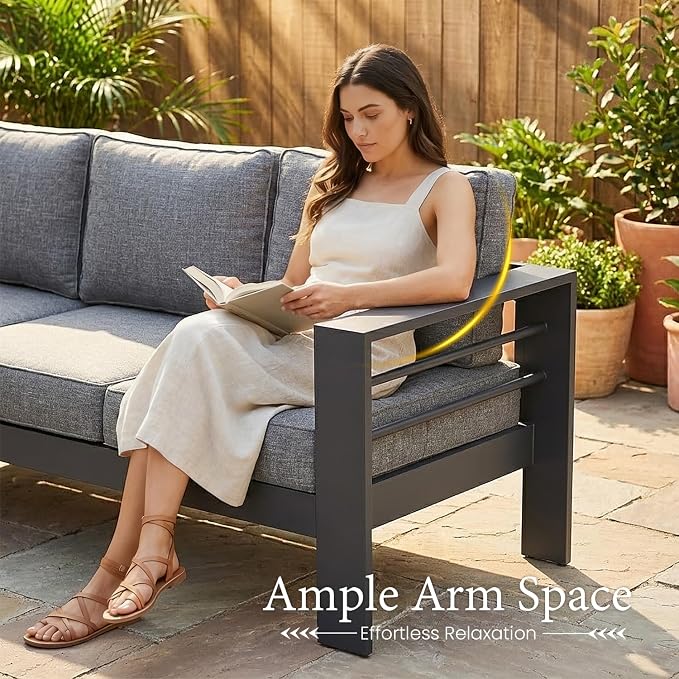 LayinSun Outdoor Aluminum Furniture Set, 5 Pieces Patio Sectional Conversation Chat Sofa Modern Seating Set with Coffee Table