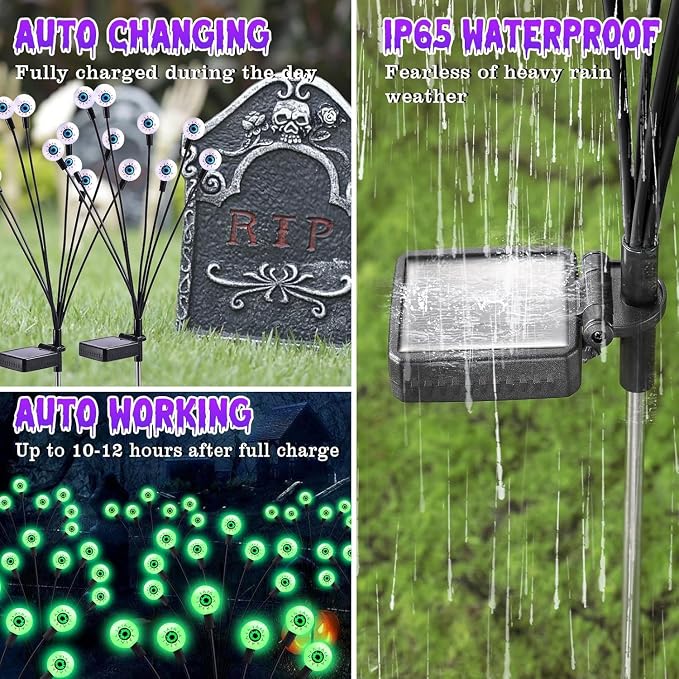 ASMAD Halloween Decorations Outdoor Solar Scary Eyeball Lights,8Pack 64LEDs | Halloween Lights, Halloween Decor, Green Eyeball Swaying Lights, Solar Path Lights Waterproof for Garden/Patio/Party Decor