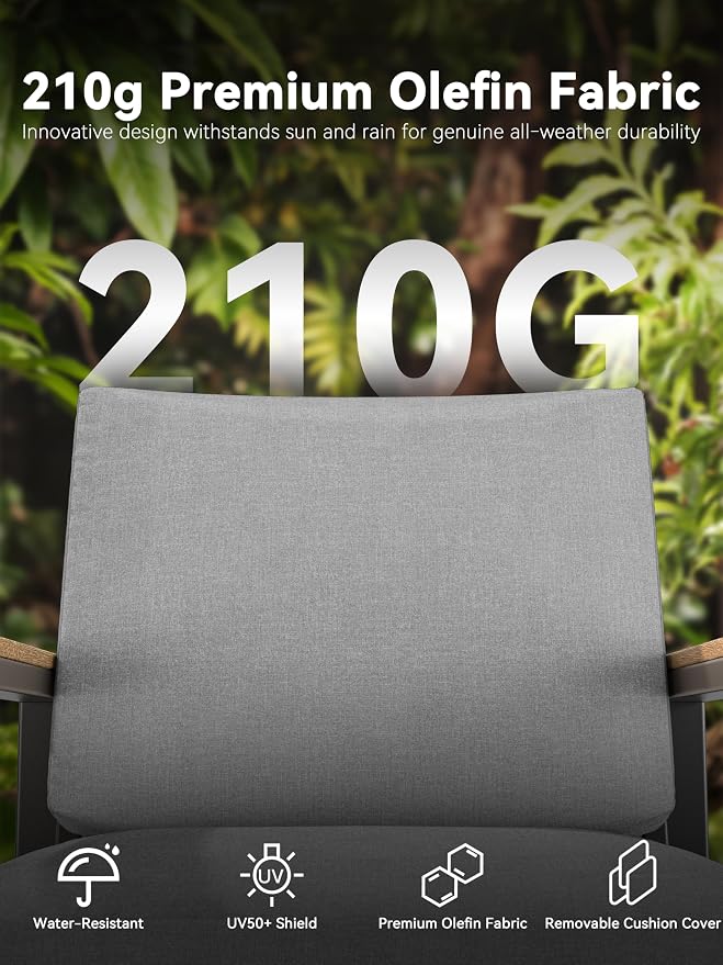 5-Piece Patio Furniture Set with Fire Pit Table & Coffee Table & Removable Washable Cushions, All-Weather Metal Frame and Wood-Like Armrests for Porch, Garden, Balcony,Grey
