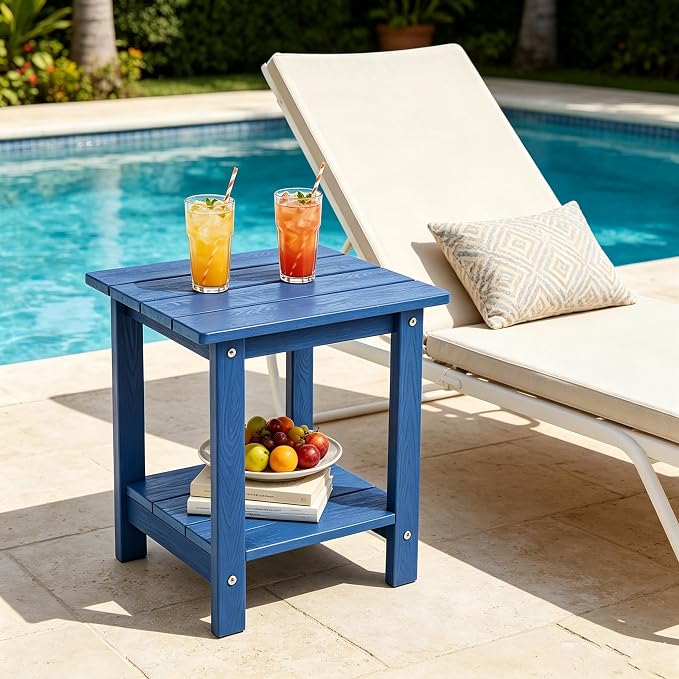 Outdoor Wooden Table,Side Table,Patio Table,Ideal for Patio, Camping, Pool, Beach, ect.(Dark Blue)