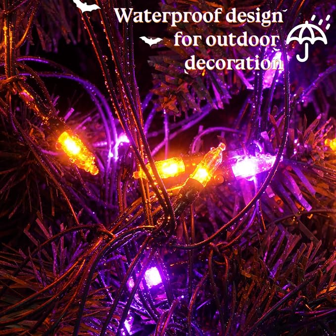 120LED Halloween Net Lights Outdoor, 5ft x 6ft Connectable Mesh Lights, 8 Modes 3.5V Low Voltage Waterproof Bush Lights for Trees, Bushes, Wedding, Party Decor (Orange/Purple, 1Pack)