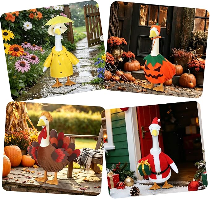 8 Set Porch Goose Outfits Holiday Goose Clothes for 23 Inch Goose Statue | Weather-resistant Polyester, Elastic Snug Fit, Seasonal Goose Outfits, Halloween, Christmas, All Holiday Themes, Patio Decor
