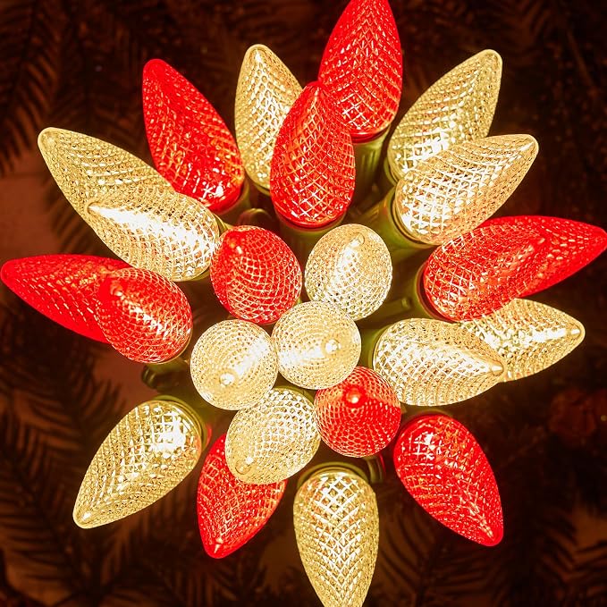 Brightown C9 Christmas String Lights Outdoor Led Fairy Lights Faceted Strawberry Lights Extendable UL Certified for Party Holiday Wedding Christmas Indoor Outdoor Decor