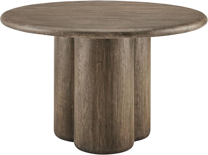 Modway Tori 48 Inch Round Concrete Outdoor Dining Table in Weathered Walnut - Modern Patio Bistro Table, Seats 4, for Backyard, Balcony, Sunroom, Deck, Or Indoors