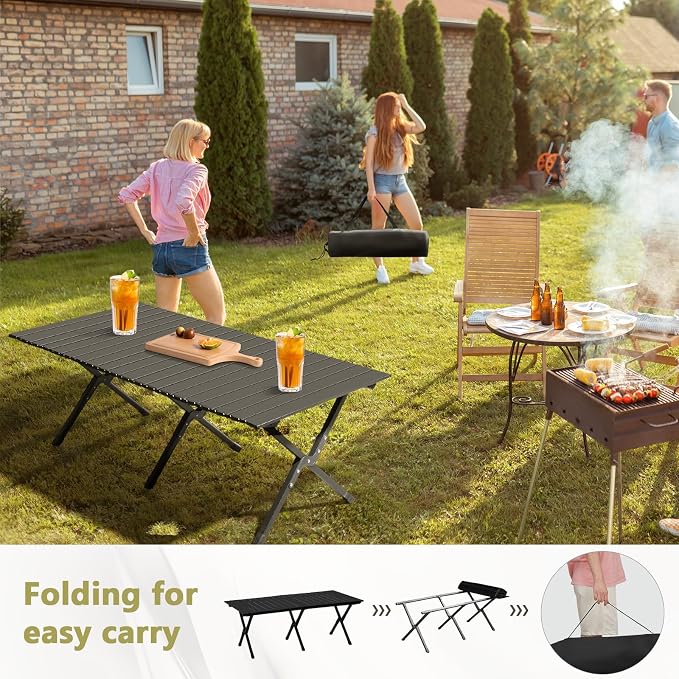 4.5 Ft Folding Portable Picnic Camping Table, Aluminum Roll-up Table with Easy Carrying Bag for Indoor, Outdoor, Beach, Backyard, BBQ, Party, Patio, Picnic