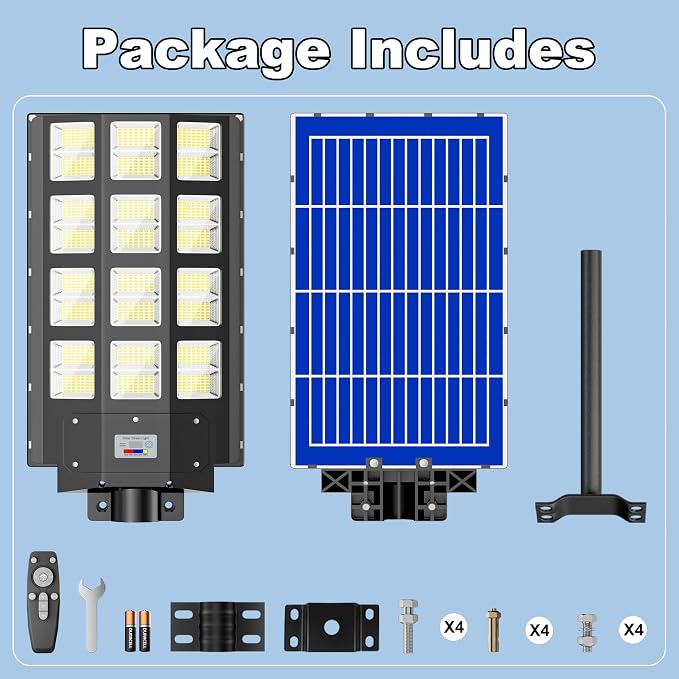 Solar Street Light 8000W Solar Parking Lot Lights Outdoor Waterproof, 240000LM 8000K Dusk to Dawn with Motion Sensor, LED Wide Angle Lamp