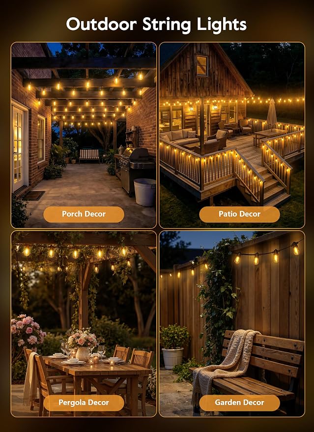 Minetom 202FT Solar String Lights Outdoor Waterproof, S14 Patio Lights | 65 LED Shatterproof Bulb, Remote Type-C Port Timable, 3 Light Modes Dimmable Solar String Lights for Outside, Yard, Camping