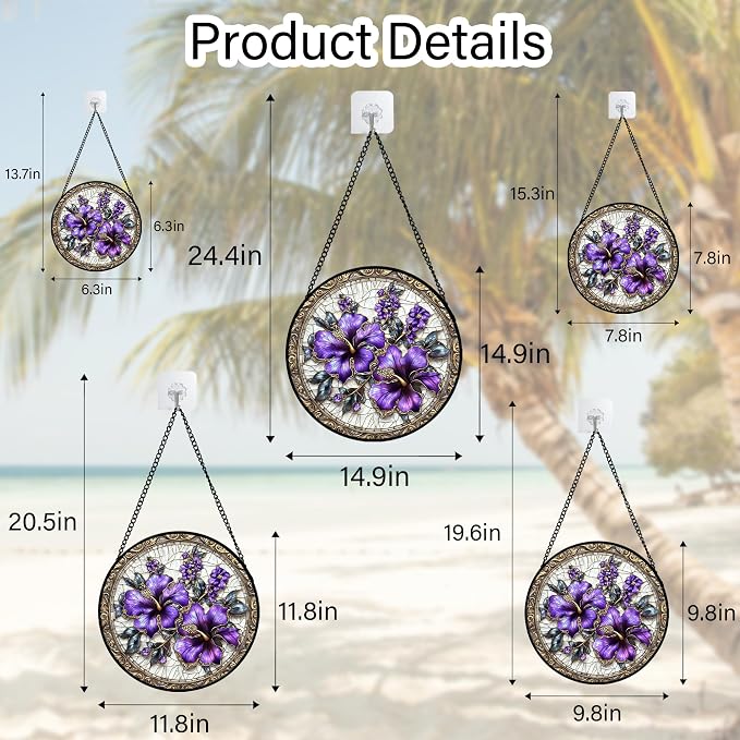DASTOLL Stained Glass Window Hanging, Purple Flowers Romantic Suncatcher for Doors Home Sun Catchers Decoration and Christmas, Mother's Day Birthday Gifts for Women, Men, and Mom 14.9x14.9 in