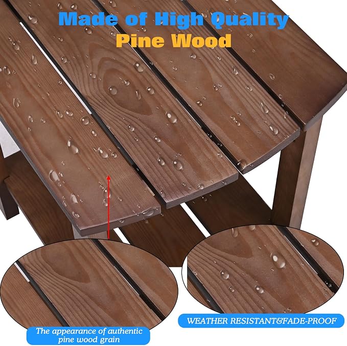 Outdoor Side Table, 2-Tier Small Outdoor Table for Patio, Adirondack Side Tables for Outside or Indoor (Dark Brown, 16 * 12.25 * 16.75)