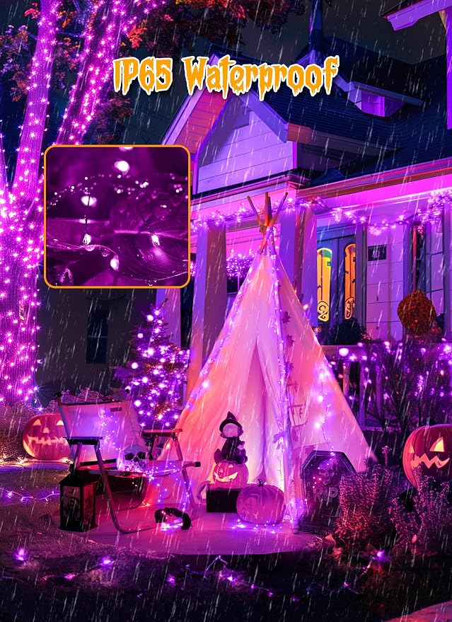 240 LED Solar Fairy Lights Outdoor Waterproof IP65, 20FT 8 Lighting Modes | Solar Christmas Lights Outdoor Waterproof Cascading Twinkle Lights Balcony Garland Patio Christmas Decorations, Purple