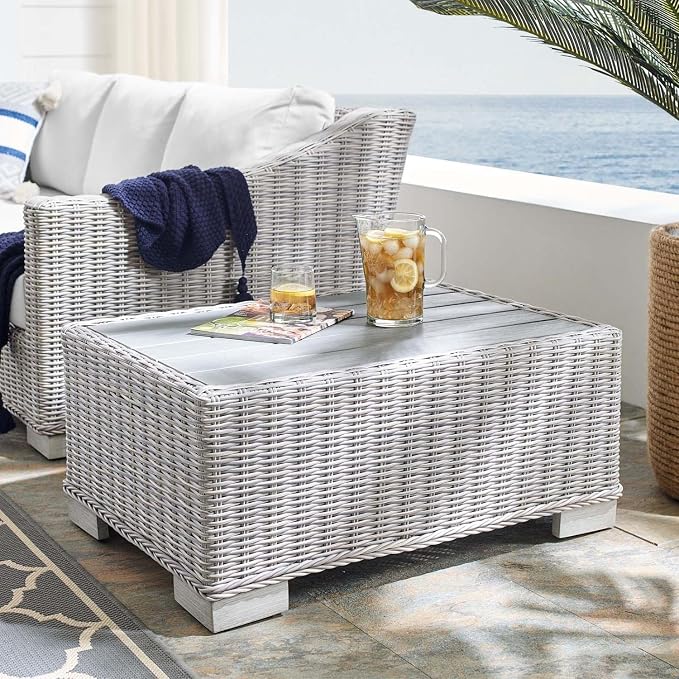 Modway Conway 32" Modern Rattan Outdoor Coffee Table in Light Gray