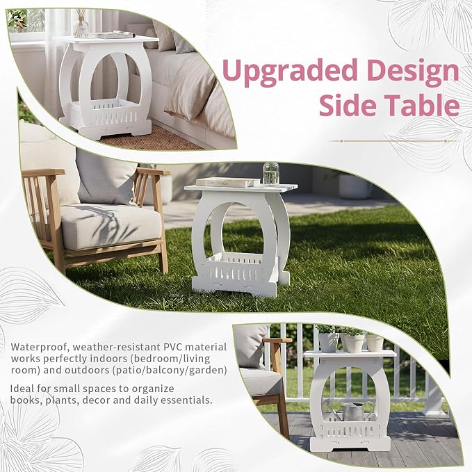 Outvita Side Table for Indoor & Outdoor, Square Modern Side Table with Storage Layer, Night Stand, Bedside Table, Tooless Assembly for Patio, Living Room, Bedroom
